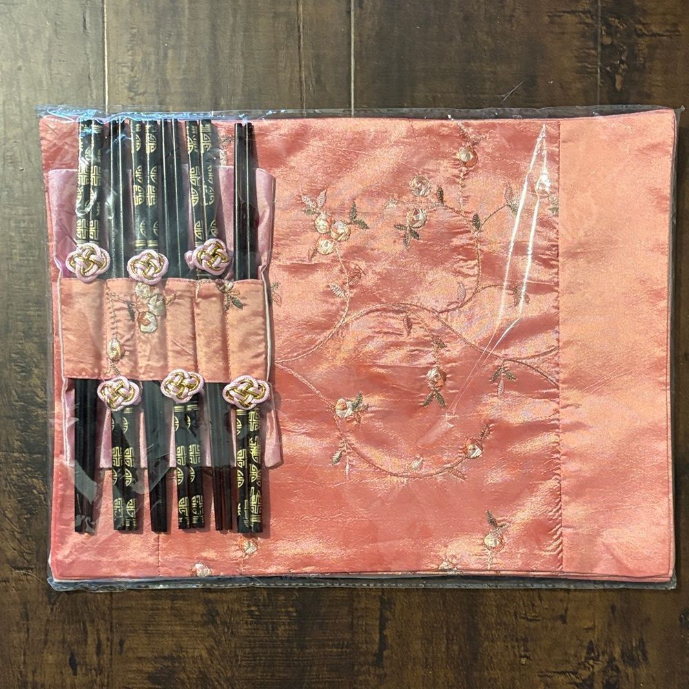 Elegant Pink Chopstick Set with Floral Case